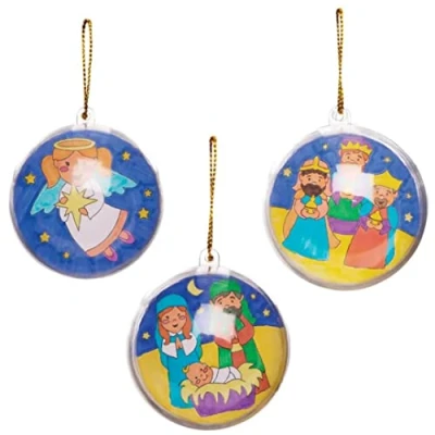 Afbeelding van Baker Ross AT144 Knutselsets kerstballen om in te kleuren (8 stuks) kerstgeschiedenis knutselen voor kinderen,gesorteerd