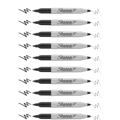 Afbeelding van Sharpie Twin Tip Permanente Marker Pennen Zwarte Inkt Pack van 10 Fijne &amp; Ultra Fine Tips