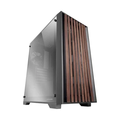 Afbeelding van Mars Gaming MC WOOD, ATX PC Behuizing, Houten Frontpaneel, Zijpaneel van Verchroomd Glas, 120mm FDB ventilator, Waterkoeling Ondersteuning tot 360mm, Dubbele Kamer, Kabelbeheer, Semi Tower PC, Zwart