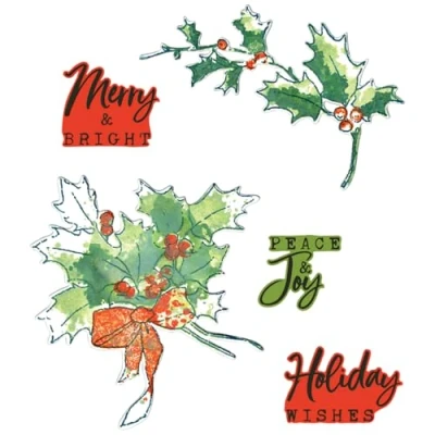 Afbeelding van Sizzix Framelits Die w/Stamps by 49 and Market A5 Pencil Line Holly (12+5pcs) (666710)
