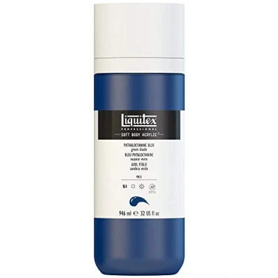 Afbeelding van Liquitex 1946316 Professionele Acrylverf Soft Body Kunstenaarsverf in romig dekkende consistentie, hoge pigmentatie, lichtecht &amp; verouderingsbestendig, 946ml fles Phthaloblue (Groene tint)