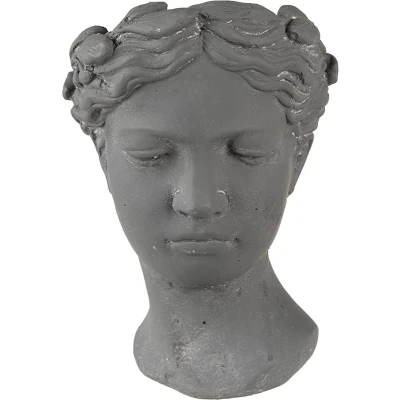 Afbeelding van Clayre &amp; Eef Bloempot Hoofd 18x17x25 cm Grijs Steen Woondecoratie