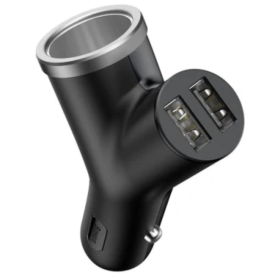 Afbeelding van Baseus Y Type Autolader 2x USB 1x Sigarettenaansteker Splitter Zwart