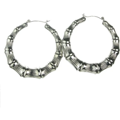 Afbeelding van Behave Oorbellen oorringen in bamboe design zilver kleur 6cm