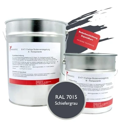 Afbeelding van 2K epoxyhars gekleurde vloercoating epoxy vloerverf betonverf garage werkplaats kelder industrie dekverf (2,5 kg, RAL 7015 leisteengrijs)