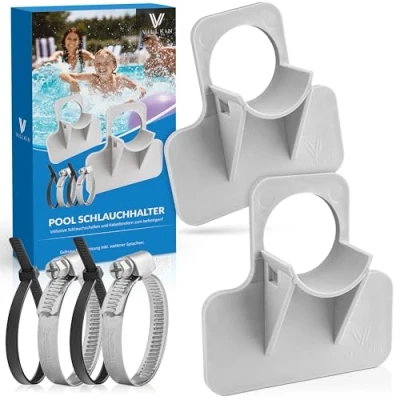 Afbeelding van Villkin Slanghouder voor zwembad, 2 stuks, 26 38 mm, incl. slangklemmen met knikbescherming zwembaden, grijs