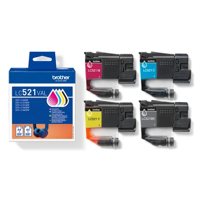 Afbeelding van Brother LC521VAL inktcartridge 4 stuk(s) Origineel Zwart, Cyaan, Magenta, Geel