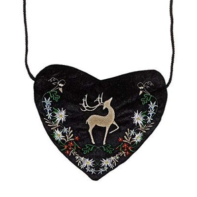 Afbeelding van Widmann 07793 geborduurde Beierse hart handtas, accessoire, carnaval, themafeest, zwart