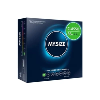 Afbeelding van MY.SIZE Classic condooms maat 1 I 47 mm breed 36 stuks grootverpakking premium extra dun true to touch gossamer dunne 0,07 wanddikte veganistisch