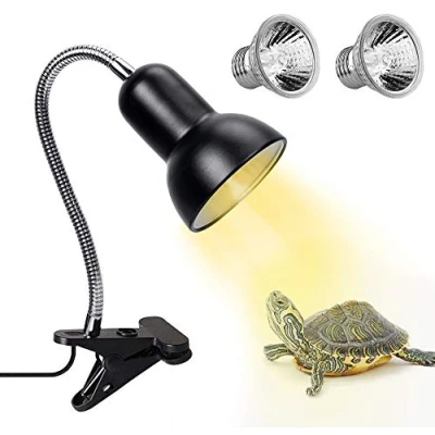 Afbeelding van 1 Verwarmingslamp voor schildpad, 2 x UVA UVB 25 W reptielamp met houder terrariumlamp 360 draaibare klem, schildpadverlichting reptielen, amfibieën, schildpadden