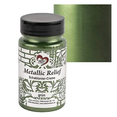 Afbeelding van Ideen mit Herz Sjabloneercrème, metallic reliëf, fijne structuurpasta, sjabloneerkleur, sjabloneerpasta, 90 ml, op waterbasis (groen)