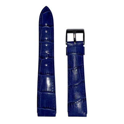 Afbeelding van Horlogeband 20mm Donker blauw Echt leer in croco print uitvoering 2 Roestvrijstalen gesp