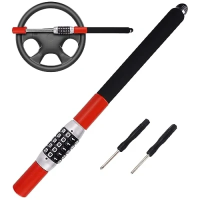 Afbeelding van Tevlaphee Stuurwielslot, autoslot, anti diefstal, sleutelloos, uitschuifbaar, intrekbaar wachtwoord, 5 gecodeerd combinatieslot, zware universele pasvorm (B) (rood)