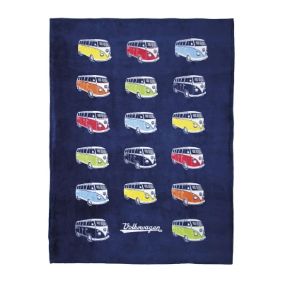 Afbeelding van BRISA VW Collection Volkswagen T1 Bus Transporter Vliesdeken 150x200cm Parade/Blauw