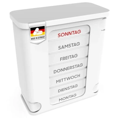 Afbeelding van Kerpers® Tablettenbox 7 dagen, Made in Germany, pillendoos met 4 vakken, &#039;s ochtends middags avonds, medicijnbox voor tabletten en supplementen