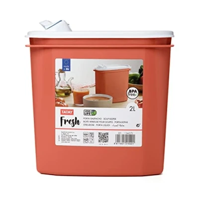 Afbeelding van TATAY Soepbox, inhoud: 2 l, BPA vrij, vaatwasser en magnetronbestendig, oranje, 1 stuk afmetingen: 18,4 x 9,7 19 cm