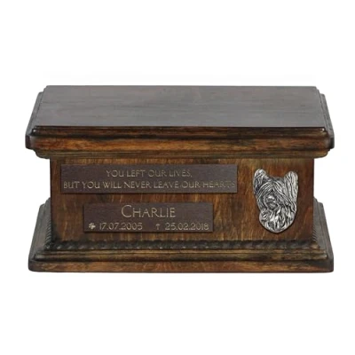 Afbeelding van Persoonlijke houten urn hond voor Silky Terrier as met gravure