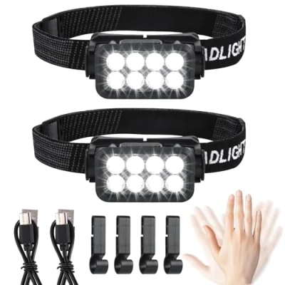 Afbeelding van Led hoofdlamp, oplaadbaar, 2 stuks, superhelder, 2500 lumen, 5 lichtmodi, lichtgewicht, IPX6 waterdicht, lichte sensor, hoofdlamp voor outdoor, camping, hardlopen, vissen, kinderen en volwassenen