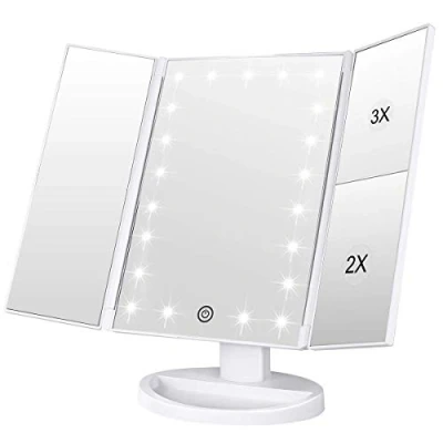 Afbeelding van WEILY make upspiegel, 1 x /2 / 3 upspiegel met drie luiken 21 led lampen en verstelbare spiegel aanraakscherm, (wit)