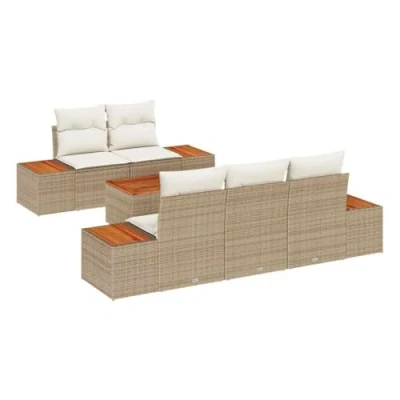 Afbeelding van vidaXL Tuinbank Set met kussen opslag 6 pcs Beige Poly rattan