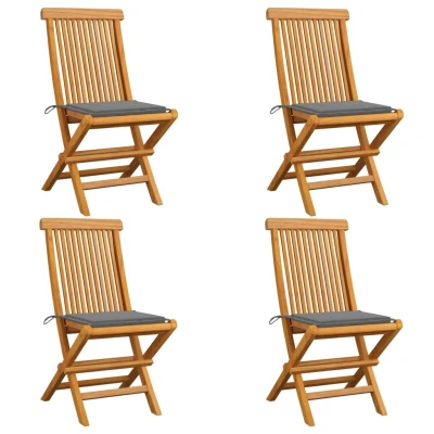 Afbeelding van Tuinstoelen 4 st met grijze kussens massief teakhout