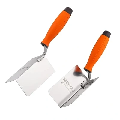 Afbeelding van Mivos 2 x hoektroffel roestvrij 120 60 mm binnenhoektroffel en buitenhoektroffel van staal binnen buitenrandtroffel met softgrip hoekspatel Made in EU