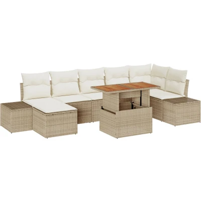 Afbeelding van vidaXL Tuinbank Set van 8 Beige Rattan, Metaal, Stof