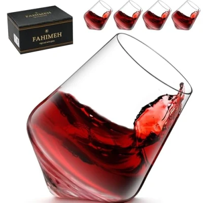 Afbeelding van Whiskyglazen set van 4, gepersonaliseerde rumglas kristallen rotsglas met geschenkdoos, 300ml rollende wijnglazen zonder steel voor cognac bourbon, uniek ouderwetse glazen cadeau vaderdag, mannen