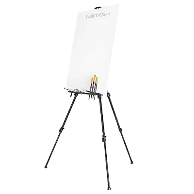 Afbeelding van Walimex pro Schildersezel XXL 62 205 cm, aluminium, ideale schildersezel, tafelschildersezel en veldschildersezel, voor doeken tot H x D: 150 4 6 kg, plank &amp; houder verf kwasten, met