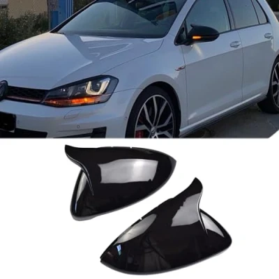Afbeelding van Zijdeur Achteruitkijkspiegel Covers Vervanging Accessoires Voor V W Golf 7 MK7 MK7.5 GTI R GTE GTD 2013 2018 T ouran L 2016 2019 (Helder Zwart Met Hoorns)