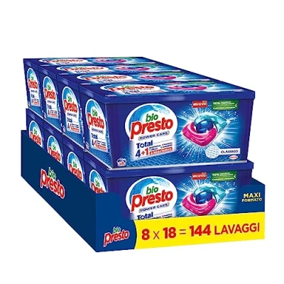 Afbeelding van Bio Presto Power Caps Classico, voorgedoseerd wasmiddel in capsules, verpakking met 144 wasbeurten