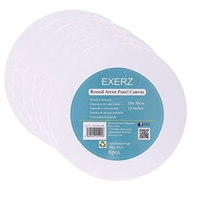 Afbeelding van Exerz 30cm Ronde Canvaspanelen 6 Stuks/schilderkarton 0.3cm dik 280gsm 100% katoen/wit kunstcanvas paneel voor acrylverf &amp; olieverf drievoudig geprimeerd/zonder zuur/middenkorrelig