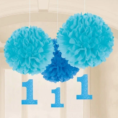 Afbeelding van Pompom 1 jaar blauw 3 stuks