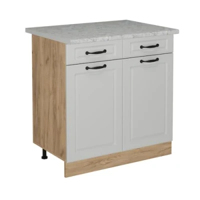 Afbeelding van Vicco Keukenonderkast R Line, Wit Landhuis/Krachtige eik goud, 80 cm WB Marmer