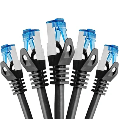 Afbeelding van BIGtec 5 stuks 0,75 m CAT.7 Gigabit patchkabel netwerkkabel zwart koperen kabel patch ethernt LAN DSL CAT7 (RJ45, Cat 7, S/FTP PIMF) 75 cm