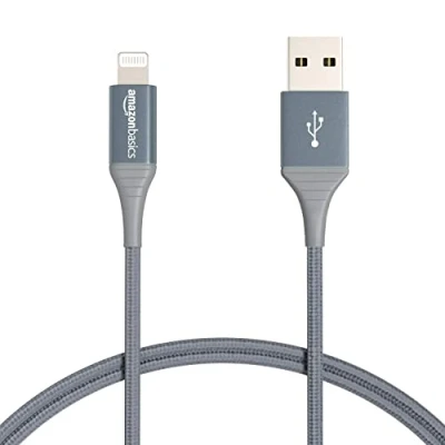 Afbeelding van Amazon Basics Aansluitkabel USB A naar Lightning, dubbel met nylon omvlochten, geavanceerde collectie, MFi gecertificeerde oplaadkabel voor iPhone, donkergrijs, 1,8 m