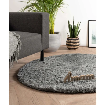Afbeelding van Rond Hoogpolig Vloerkleed Cozy Shaggy Grijs 240 Cm