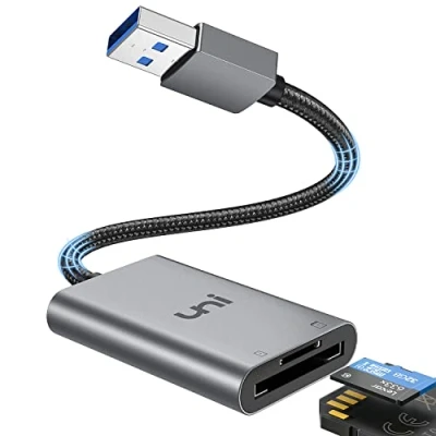 Afbeelding van uni USB 3.0 kaartlezer, 2 in 1 SD kaartlezer van aluminium behuizing en nylon kabel, kaartadapter voor SD/Micro SD/TF/SDHC/SDXC/MMC, compatibel met Windows/Mac/OS enz.