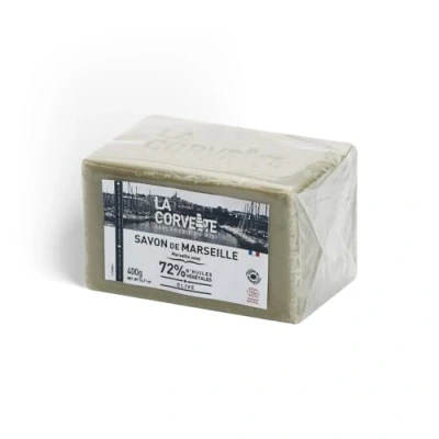 Afbeelding van Savon de Marseille Olijfzeep 400g Onder Folie Traditionele Franse Zeep 100% Natuurlijk Zonder Palmolie COSMOS NATURAL Gecertificeerd