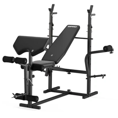 Afbeelding van Zipro Olympische halterbankset, geribbeld, halterbank met beenontwikkelaar, curlpult, plank en vlinder, krachtstation, verstelbare rugleuning zitkussen, 270 kg, multifunctionele trainingsbank