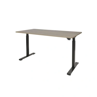 Afbeelding van Dextro basic zit/sta 180x80cm, electrisch hoogte verstelbare werkplek, T poot frame. Frame kleur zwart (RAL9005) en blad Robson eiken.