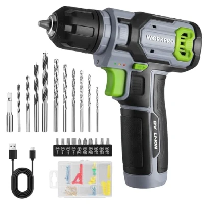 Afbeelding van WORKPRO Accuschroevendraaier 8V, Accuboormachine Met 3/8&quot;(10mm) Boorhouder, 53 delige Accessoireset, Regelbare Snelheid, LED lampje, Voor Thuisreparaties En Doe het zelven