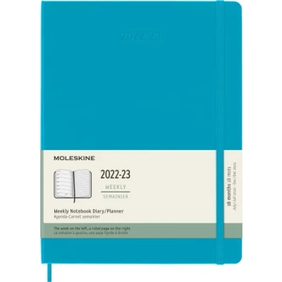 Afbeelding van Moleskine weekplanner voor 18 maanden 2022 2023, met harde kaft en elastische sluiting, maat XL, 19 x 25 cm, blauw