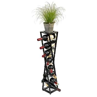 Afbeelding van DanDiBo Design wijnrek, metaal, zwart, bloemenzuil Esperanza, 82 x 15.5 cm, flessenrek staand, flessenhouder, zwarte bloemenstandaard