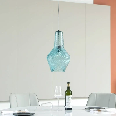Afbeelding van Lindby hanglamp 1licht Glas, metaal E27 lichtblauw, zwart