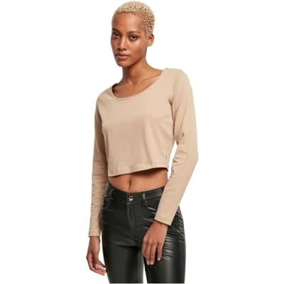Afbeelding van Urban Classics Cropped Longsleeve Longsleeve, Dames, Maat: XL, Unionbeige