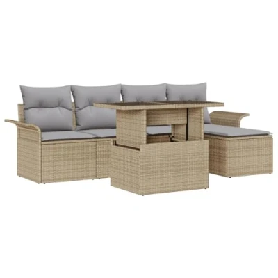 Afbeelding van vidaXL 6 delige tuinsofaset met kussens Beige poly rattan
