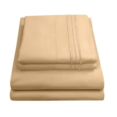 Afbeelding van Sweet Home Collection Luxe beddengoedset met plat, hoeslaken, 2 kussenslopen, microvezel, camel, tweepersoons