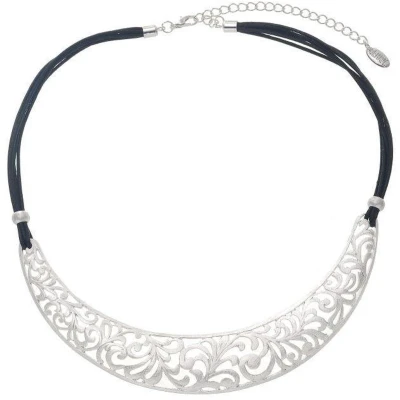 Afbeelding van Behave Korte ketting metaal 40cm lengte mat zilverkleur, met 6rijen koord