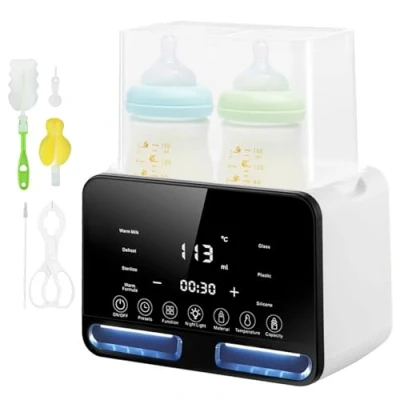 Afbeelding van Carehabi Flessenwarmer baby voor 2 flessen, wit, 4 in 1, babyfleswarmer met sterilisator en temperatuurregeling, babyvoedingwarmer het verwarmen ontdooien van gerechten